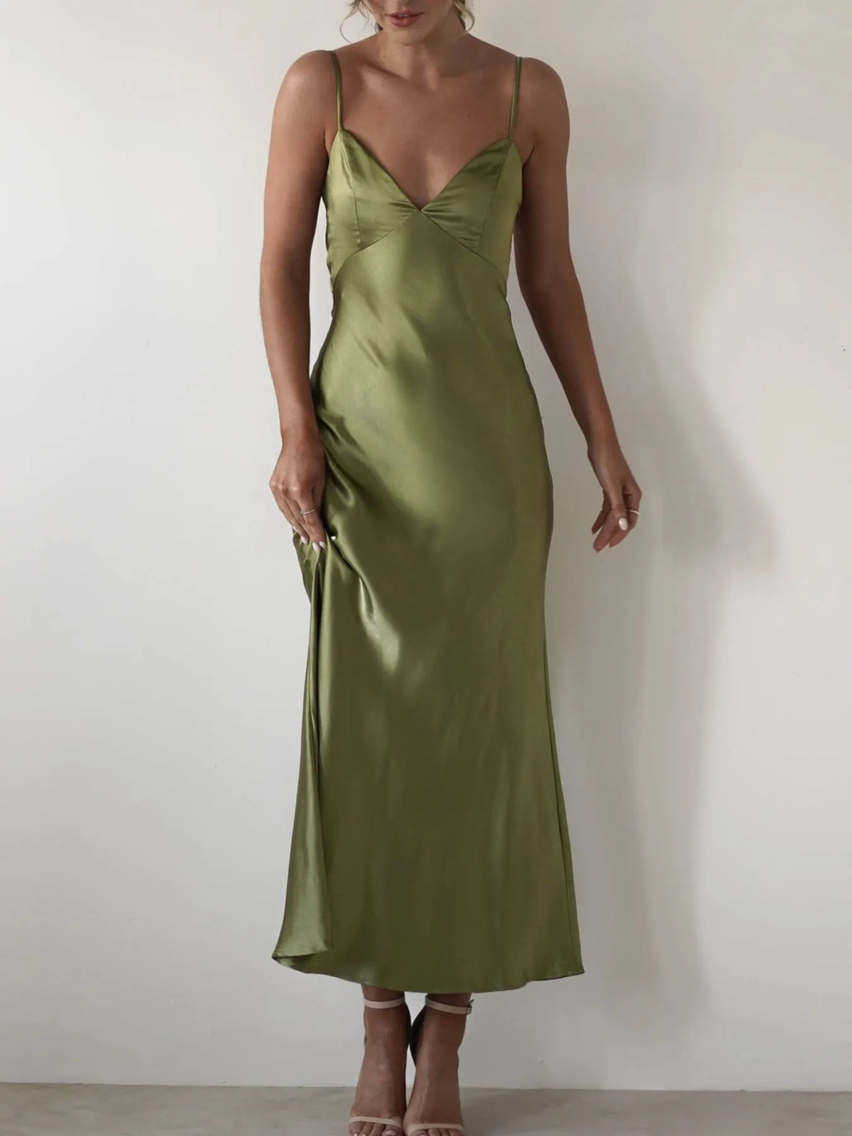 satin backless cami dress styled look