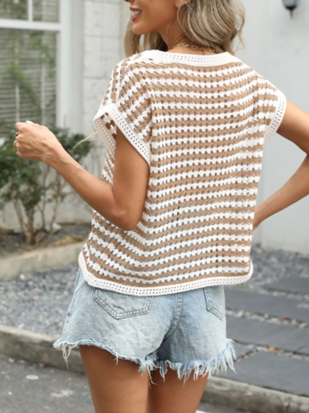 Striped crochet top side view