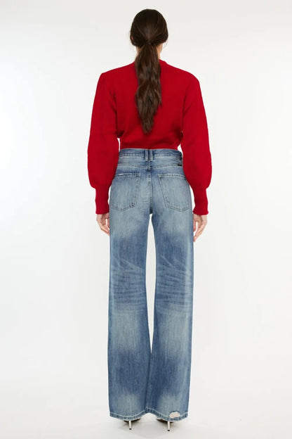 Kancan Distressed High Waist Bootcut Jeans - Fashorio