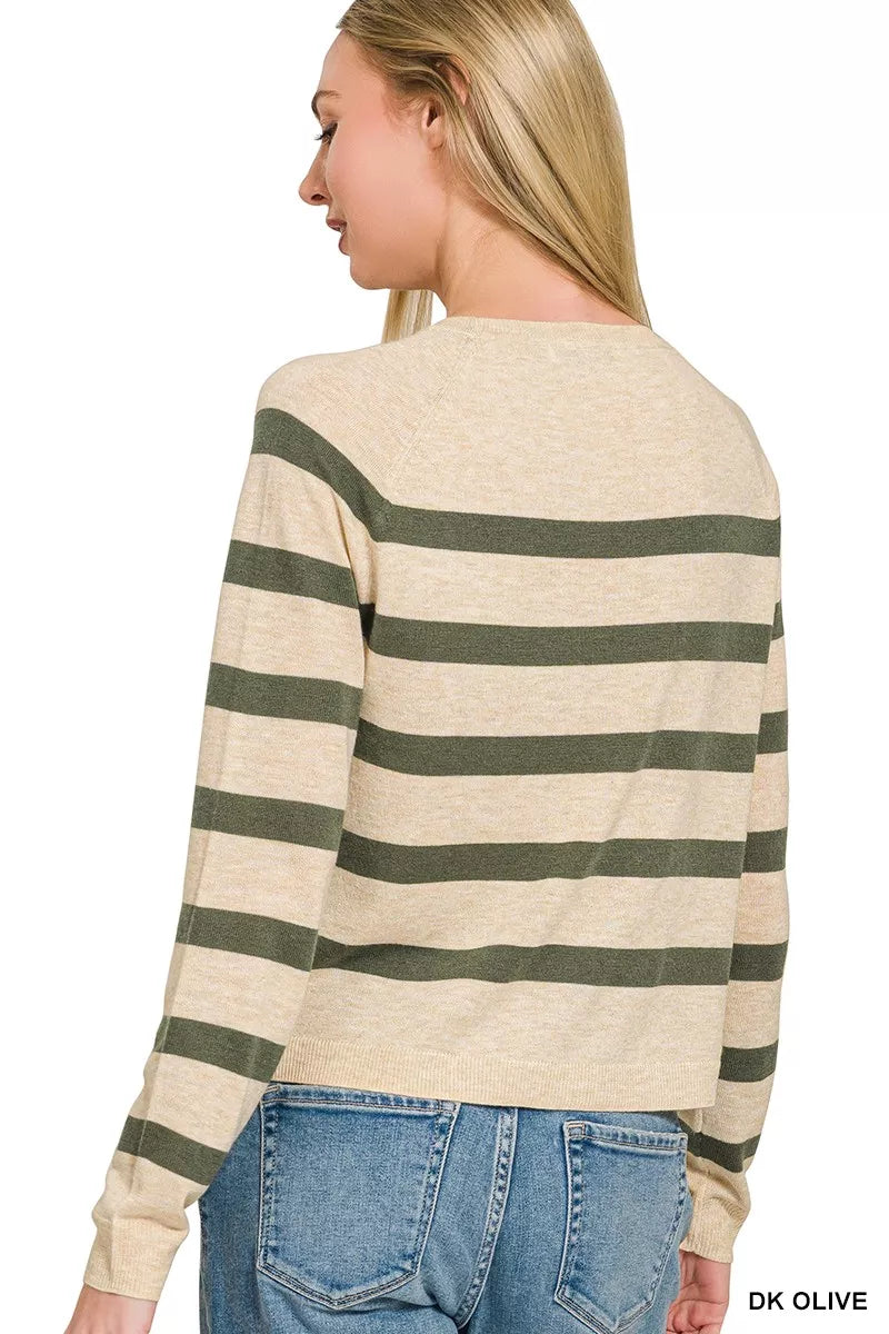 Cozy striped pullover sweater styled for daily wear