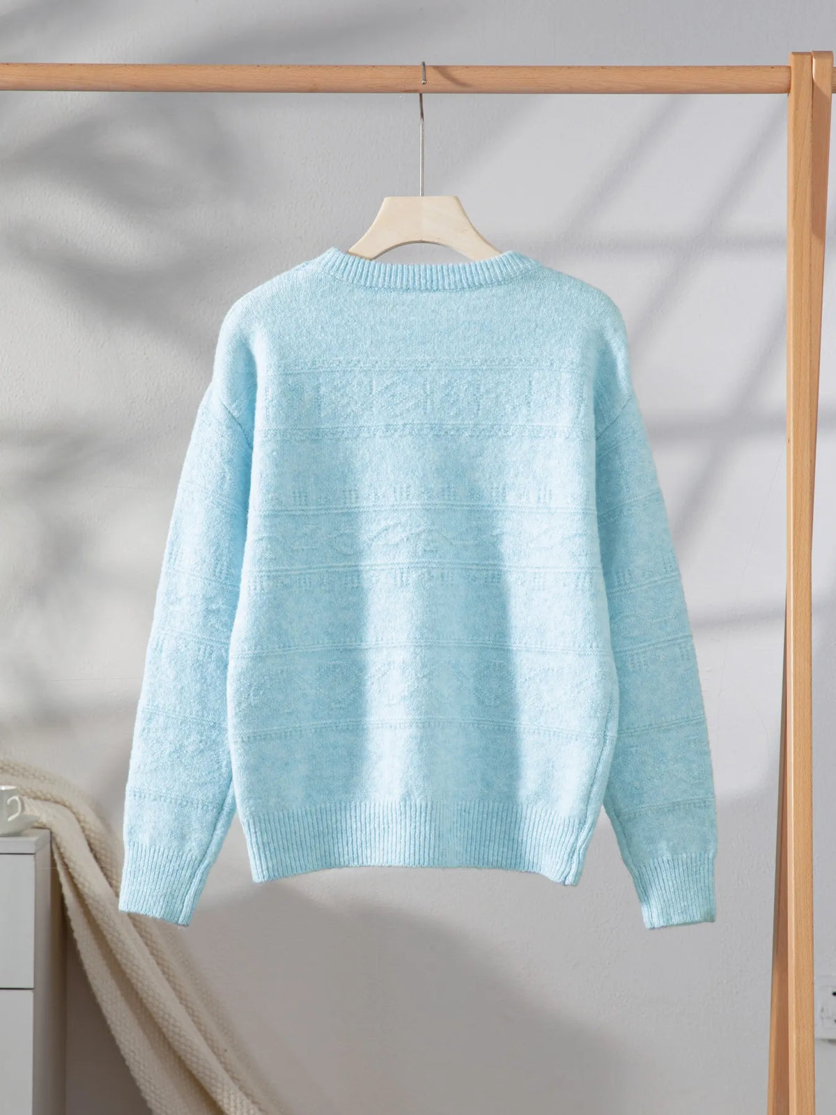 round neck long sleeve sweater fabric knit detail