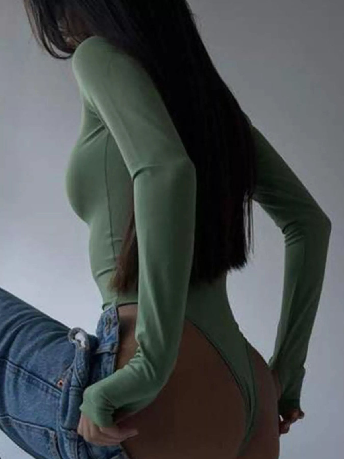 Light green slim fit bodysuit with long sleeves