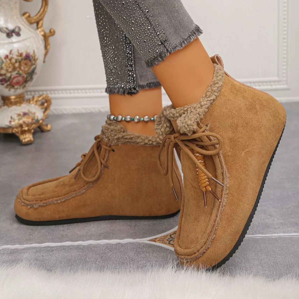 Lace up flat ankle boots back view