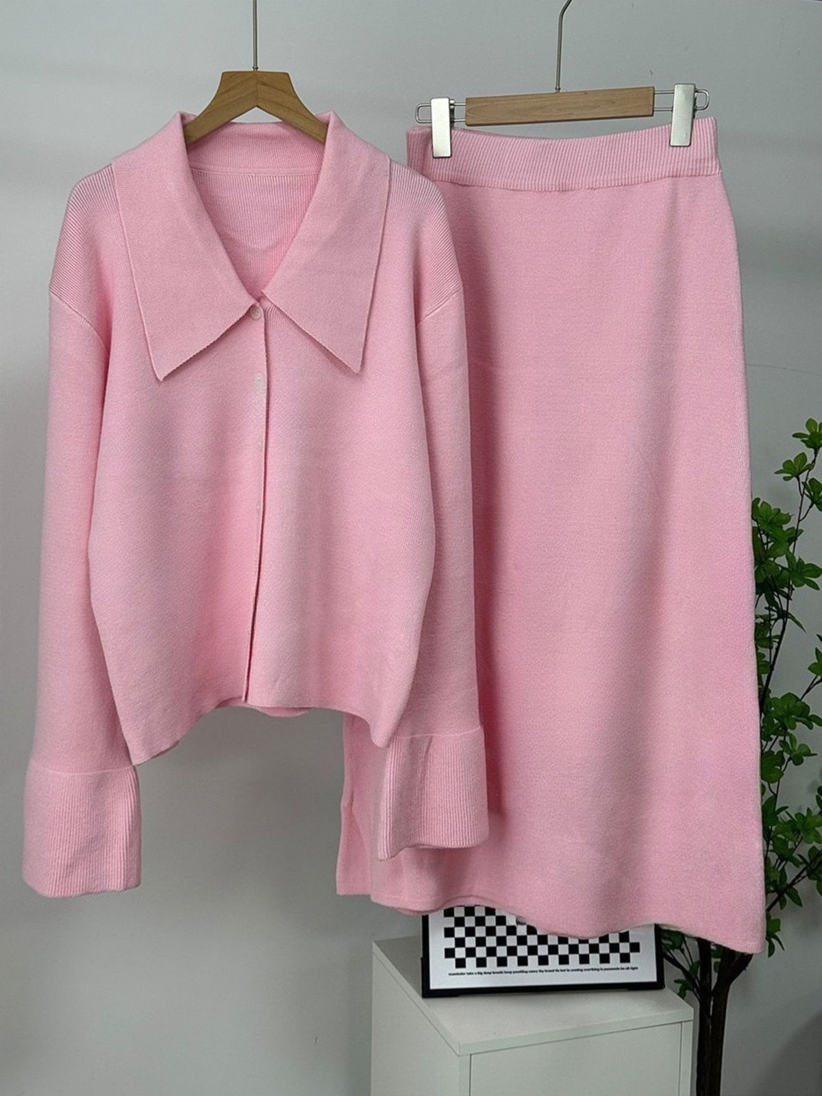 Button Down Cardigan and Skirt Knit Set, view 20