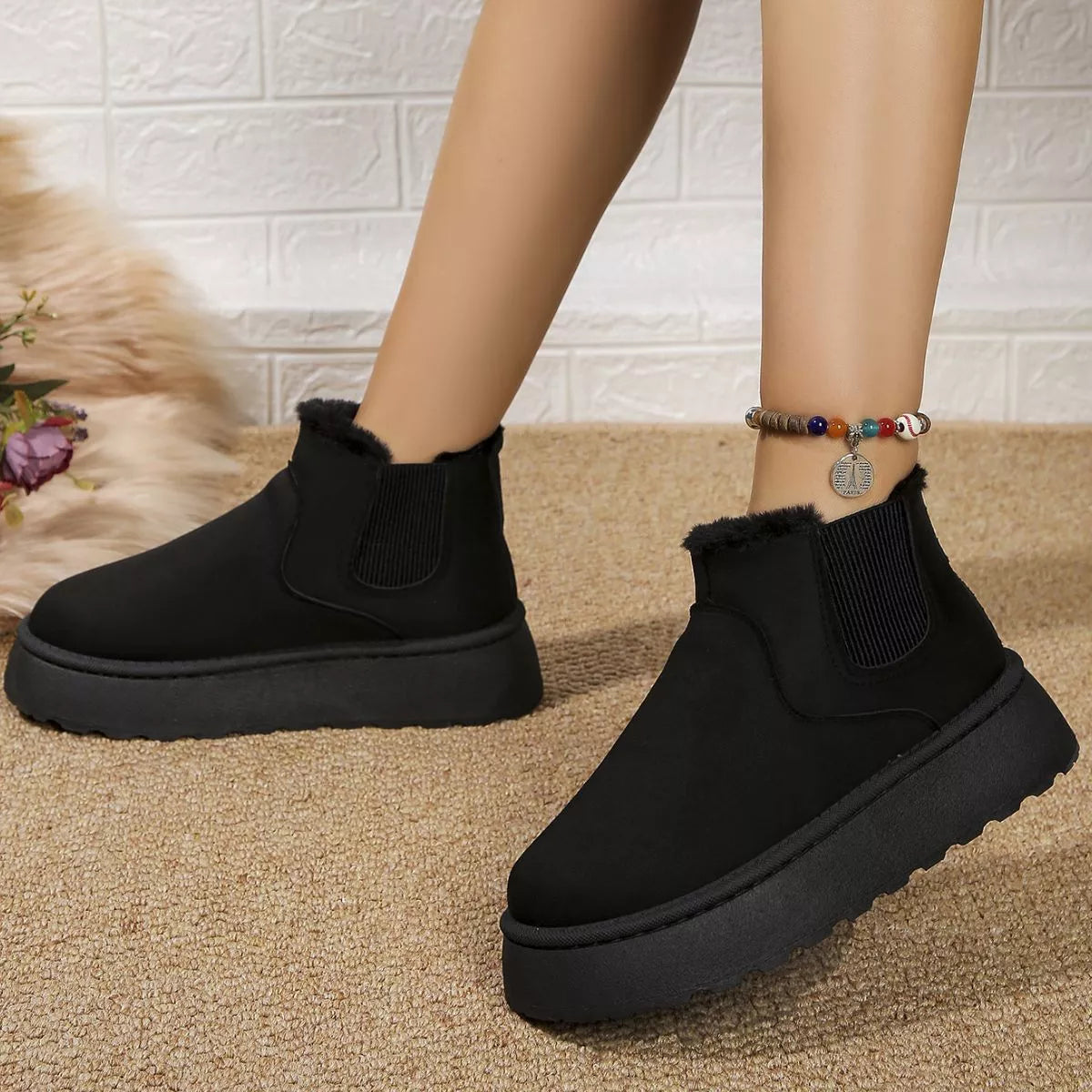 Round toe platform ankle boots heel detail