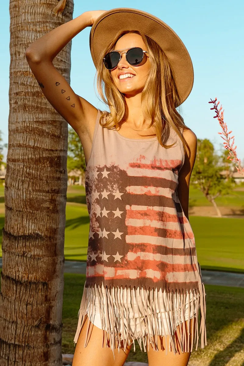 BiBi American Flag Print Knit Sleeveless Top - Fashorio