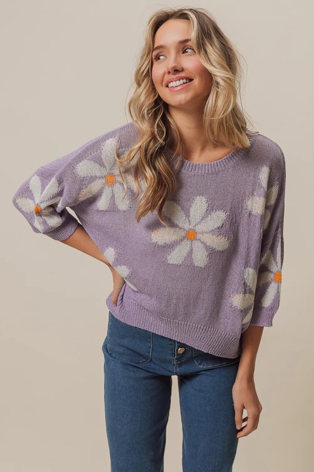Floral Pattern Slit Sweater side view