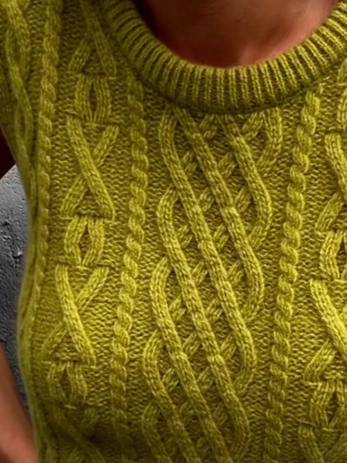Cable Knit Sweater Vest in Gray close up