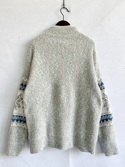 Geometric Mock Neck Dropped Shoulder Sweater - Fashorio