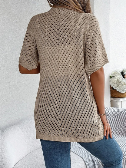 Openwork Open Front Half Sleeve Cardigan - Fashorio