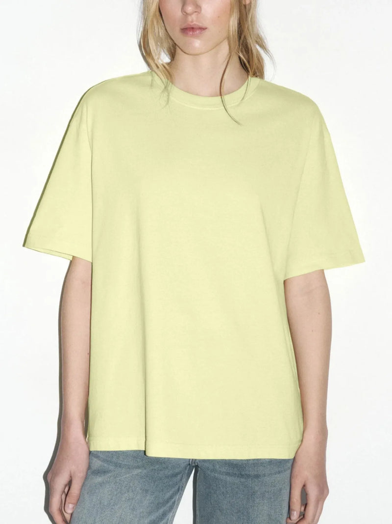 front view of oversized round neck short sleeve top