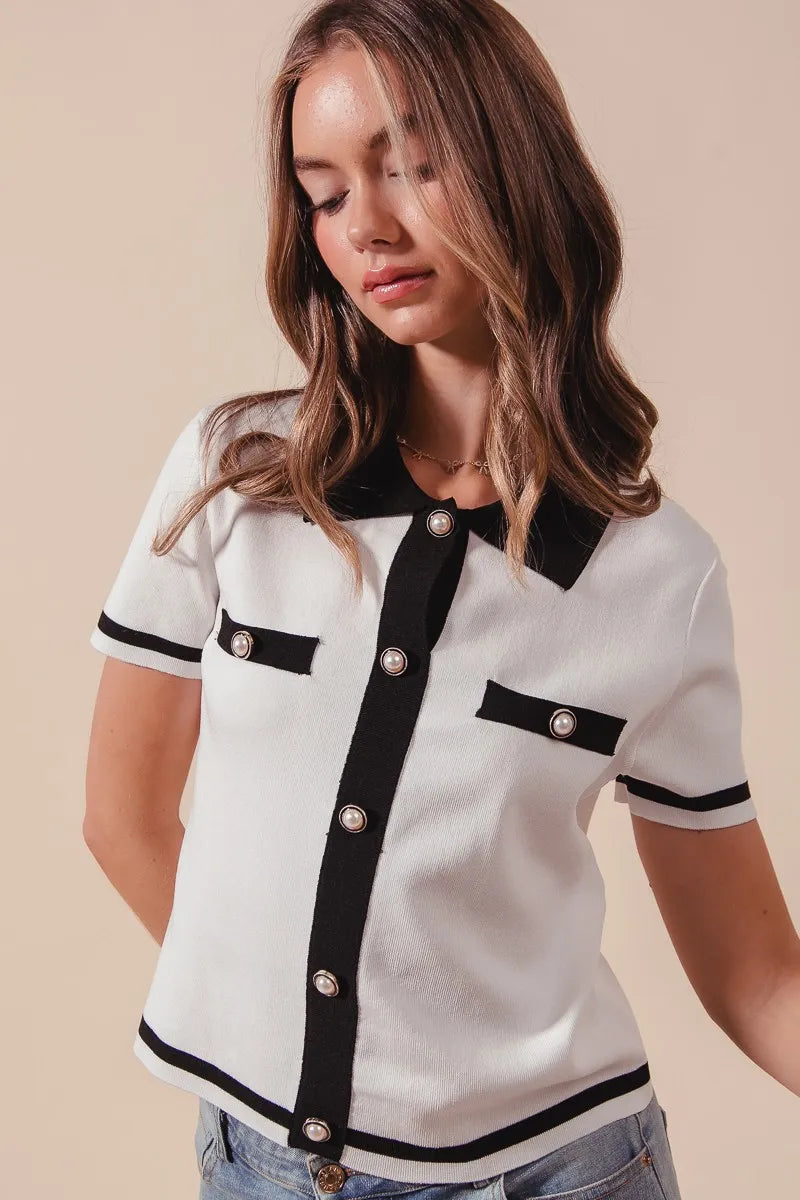 SO ME Button Down Knitted Sweater Shirt Top - Fashorio