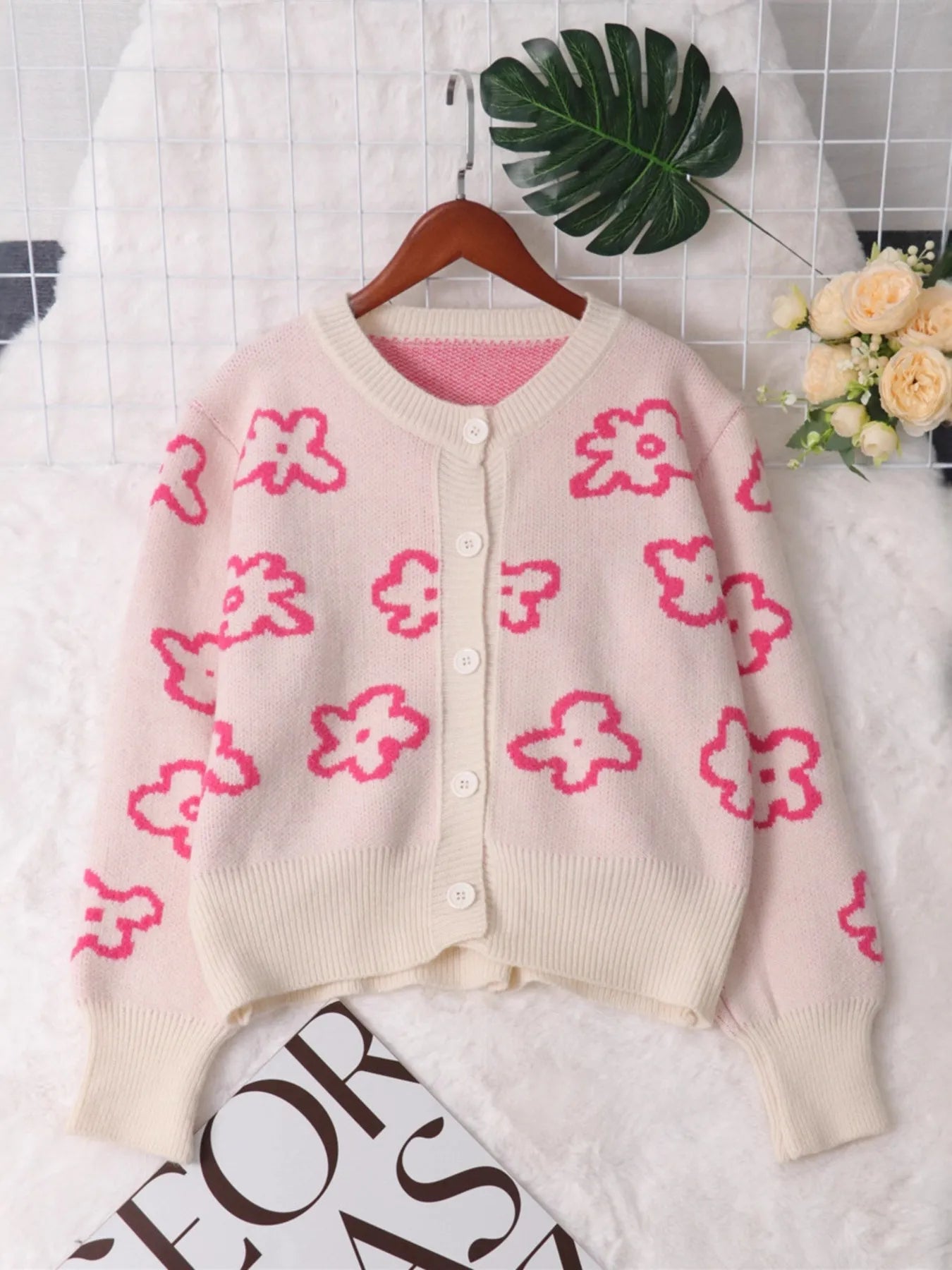Floral Pattern Button-Up Cardigan - Fashorio
