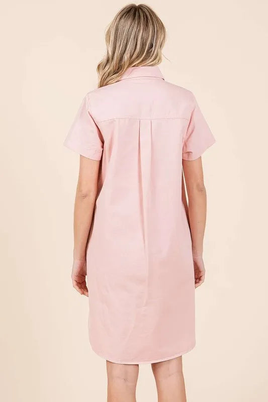 Button Detail Collared Neck Short Sleeve Shirt Dress styled look