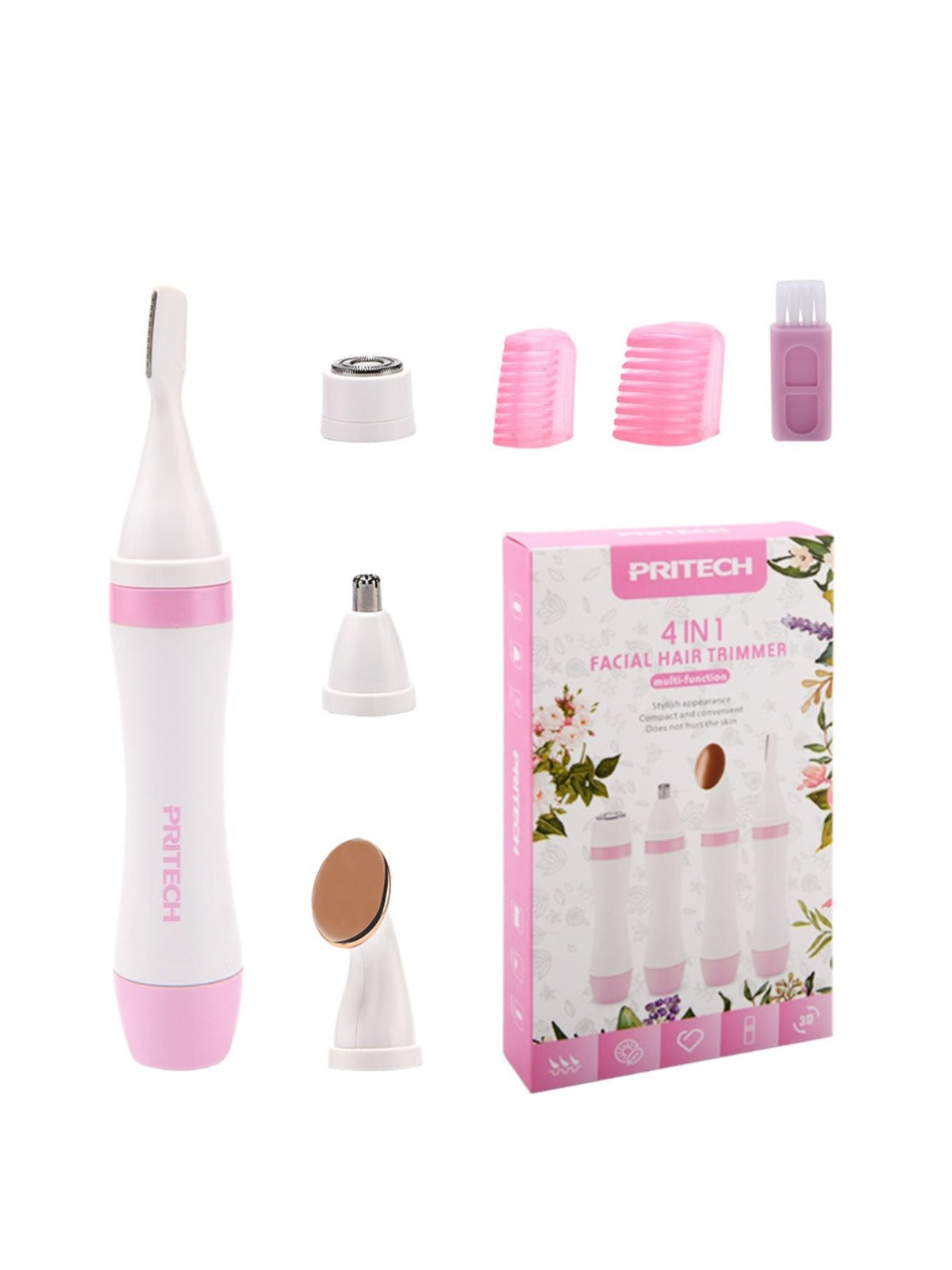 Pink 4 in 1 nose hair trimmer front view