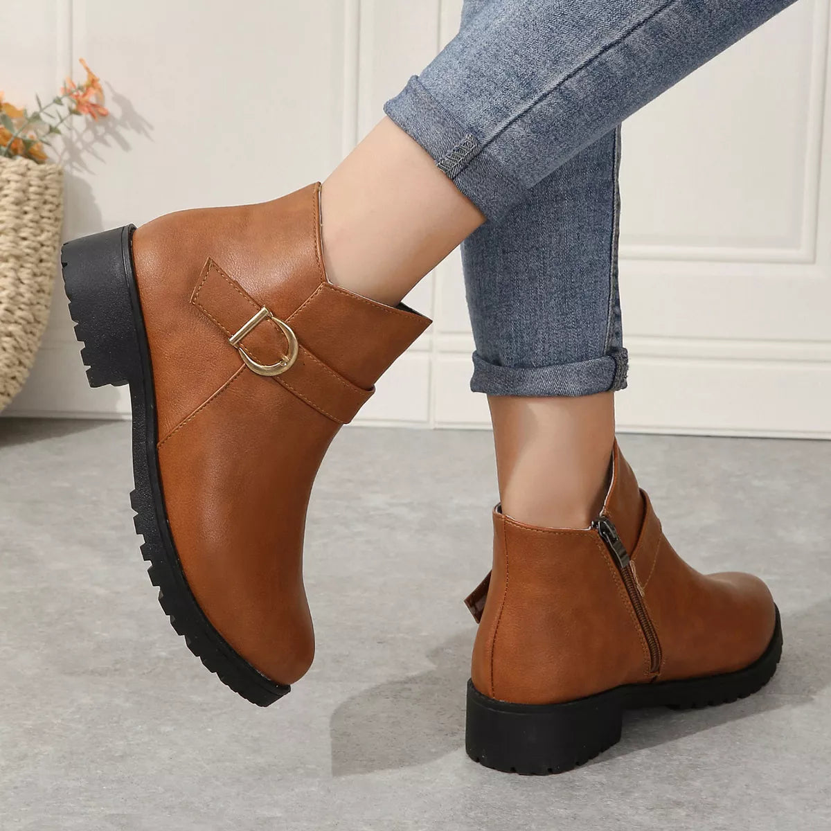 Buckle accent ankle boots front view