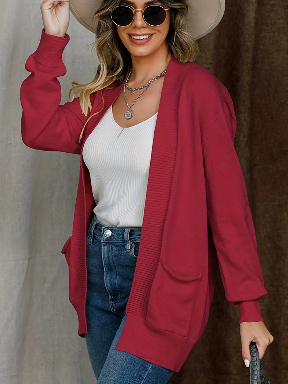 Open Front Long Sleeve Sweater Cardigan - Fashorio