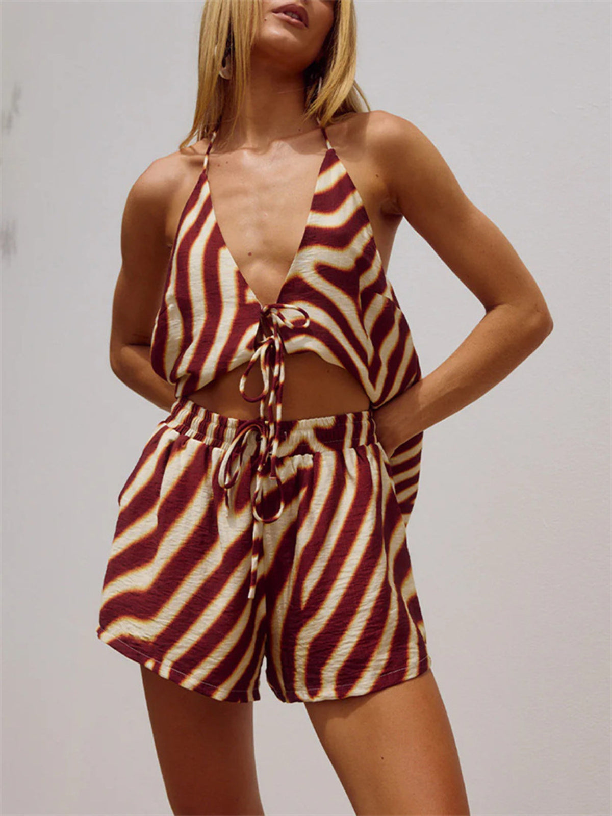 Zebra print halter neck top detail