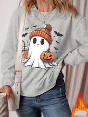 Halloween Ghost Round Neck Sweatshirt Gray - Fashorio