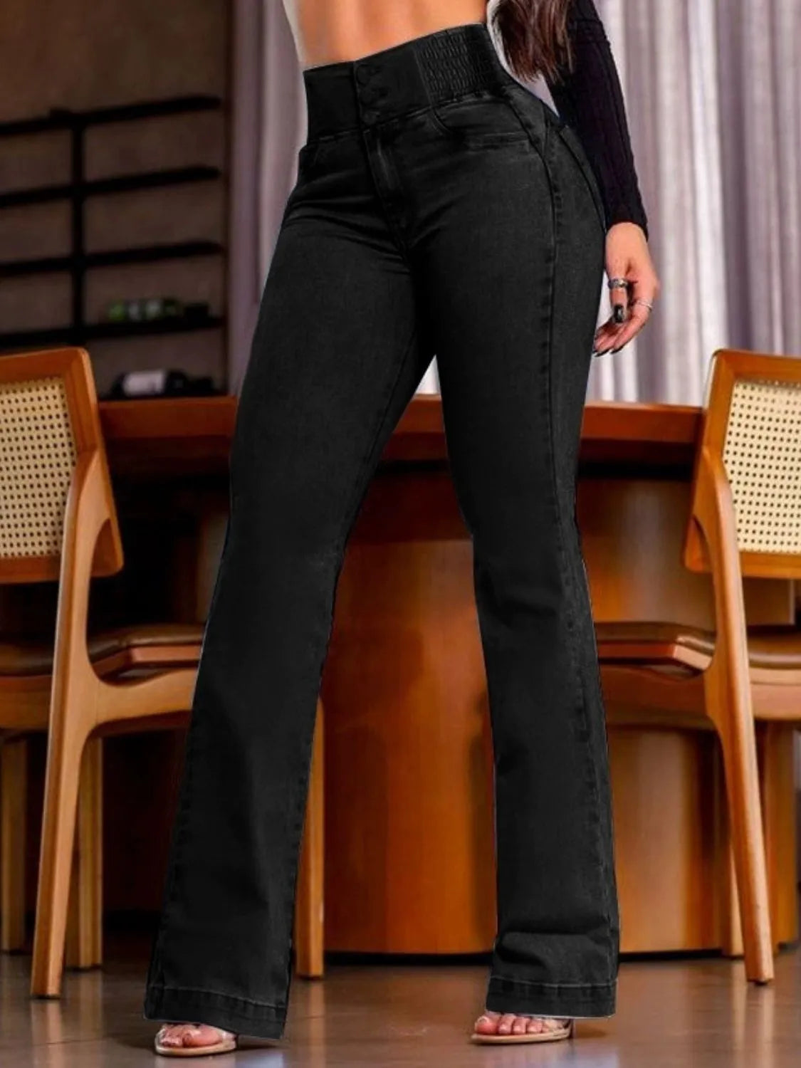 High Rise Smocked Bootcut Jeans, view 8