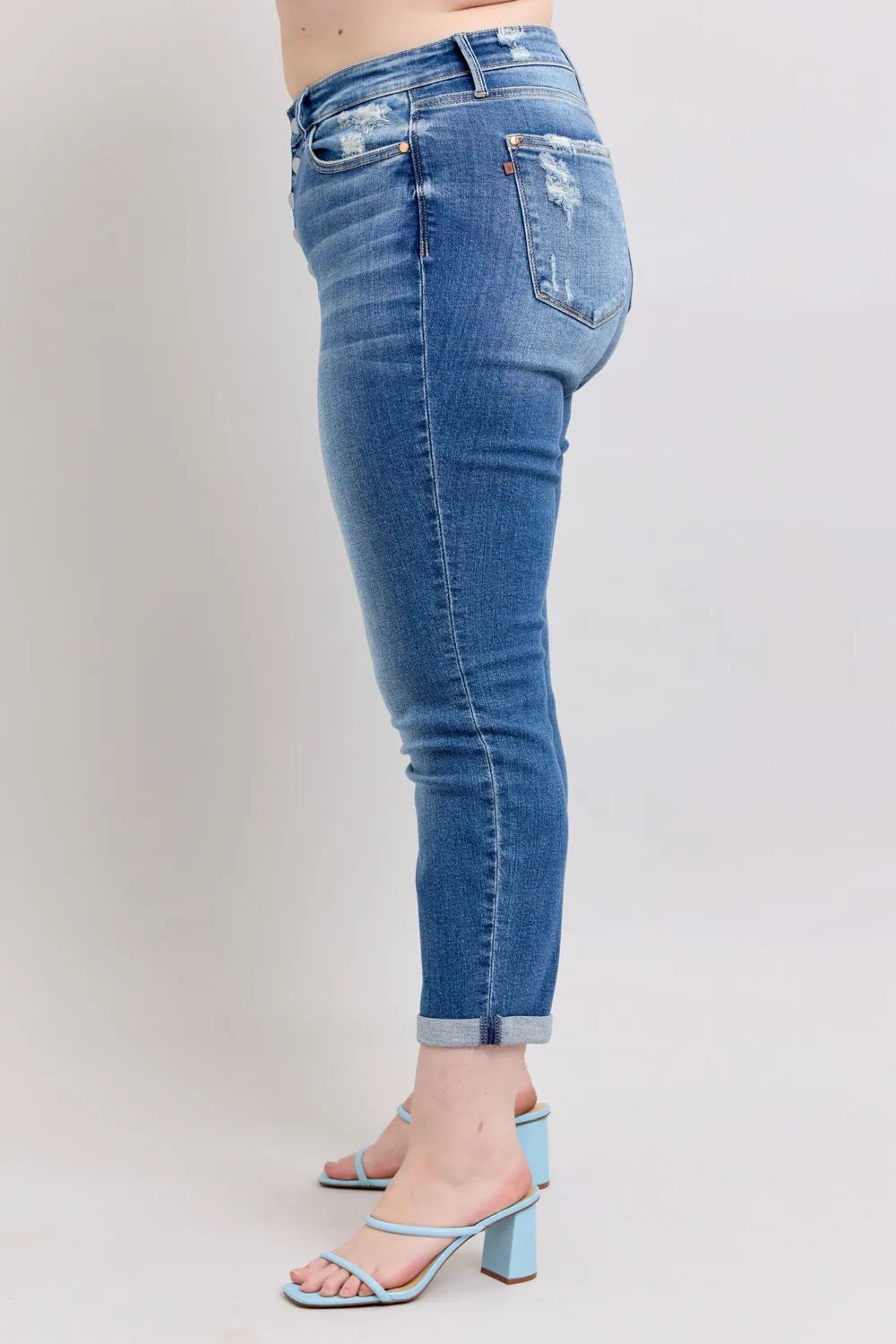 Judy Blue Full Size Button Fly Distressed Jeans with Pockets Plus Size - Fashorio