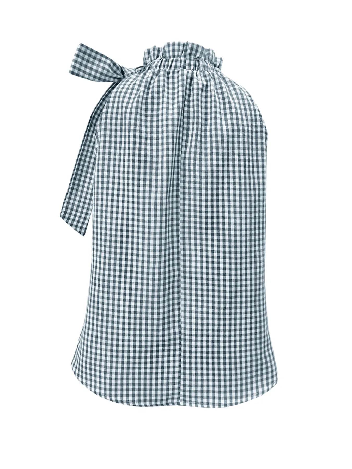 Asymmetric Gingham Bow Tie Sleeveless Top - Fashorio