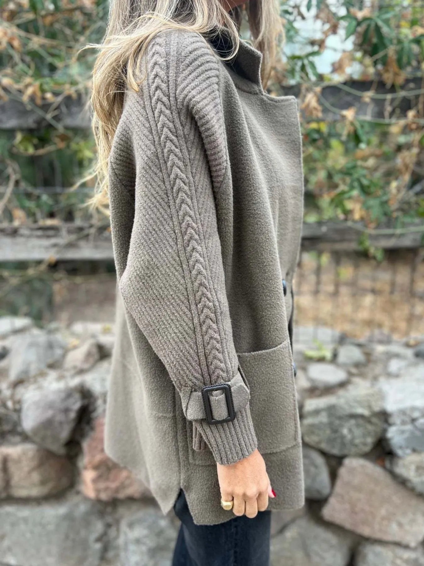 Full Size Texture Knit Longline Coat Plus Size - Fashorio