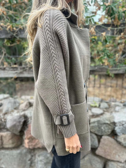 Full Size Texture Knit Longline Coat Plus Size - Fashorio
