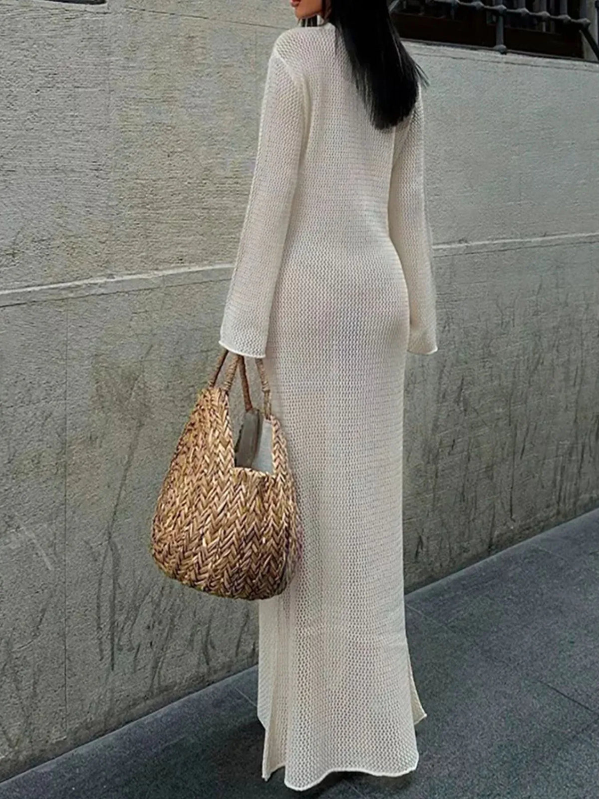 Cutout knit cover up maxi dress, styled with denim