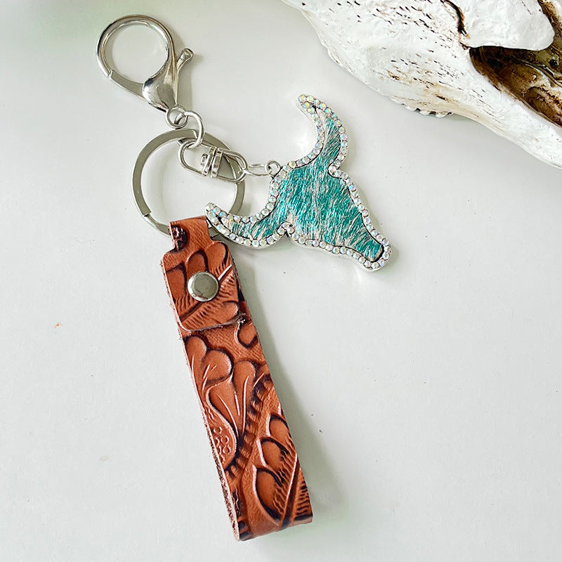 Rhinestone Bull Keychain Style A One Size - Fashorio