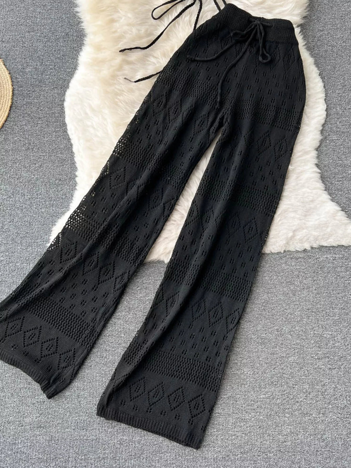 Wide leg crochet pants flowing silhouette