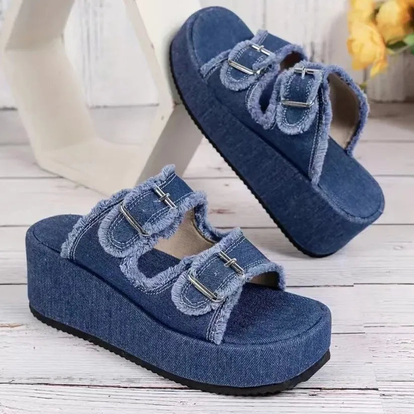Womens wedge buckle sandals full pair