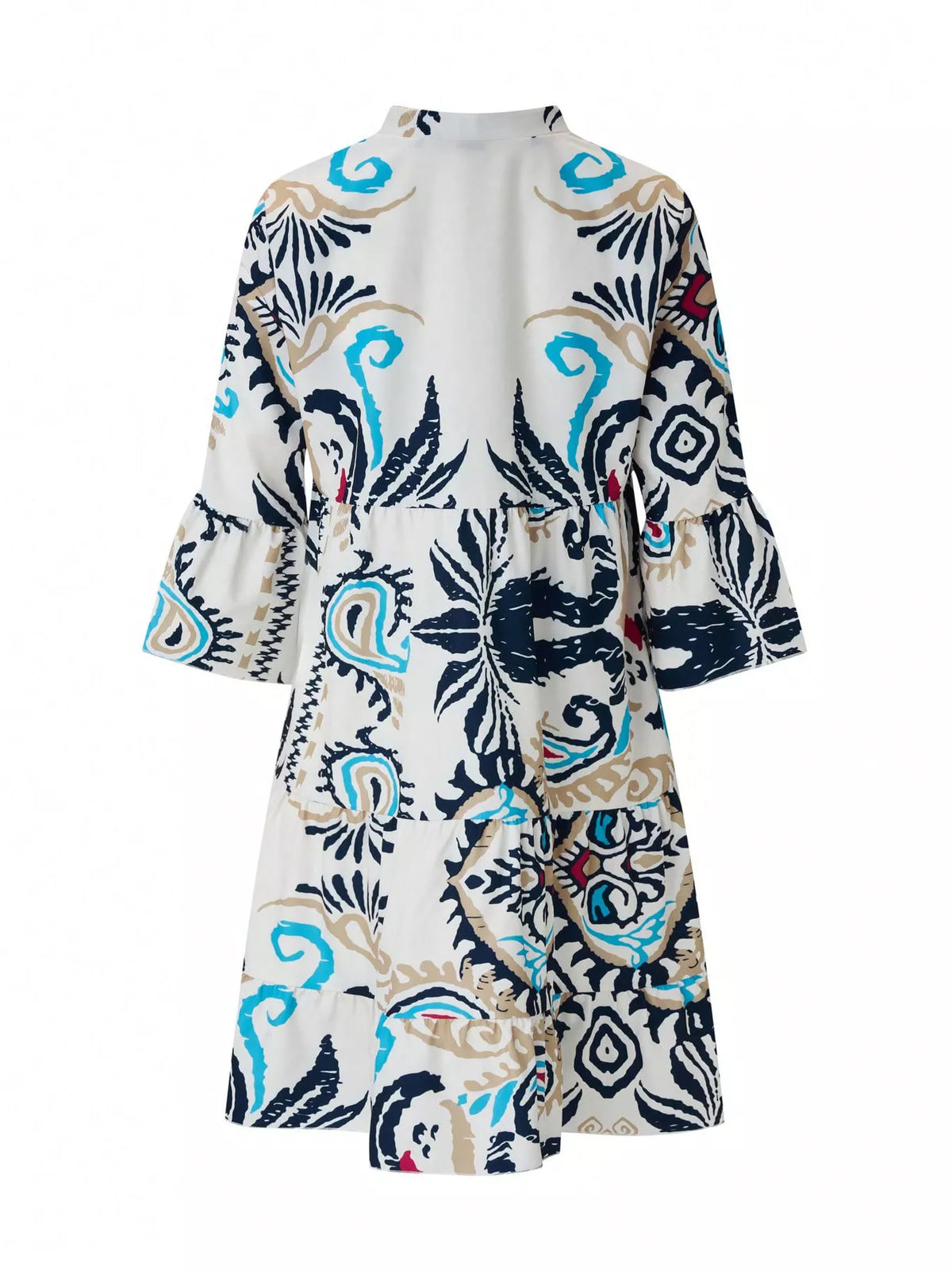 Bohemian dress styled with flat sandals