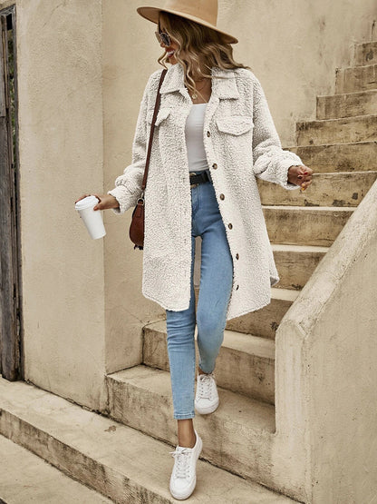 Collared Button Down Coat - Fashorio