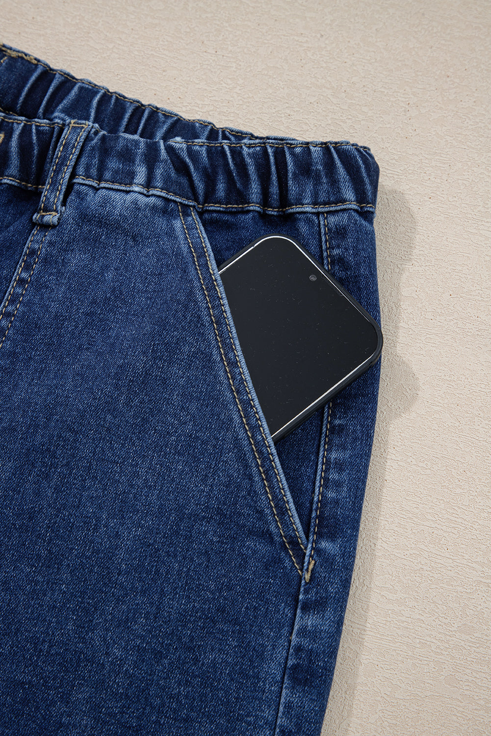 Wide Leg Jeans with Drawstring Waist and Raw Hem, view 22