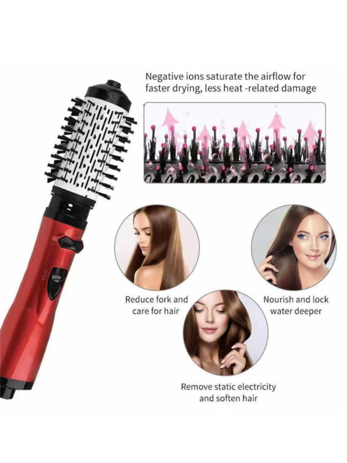 Deep red negative ion hot air brush