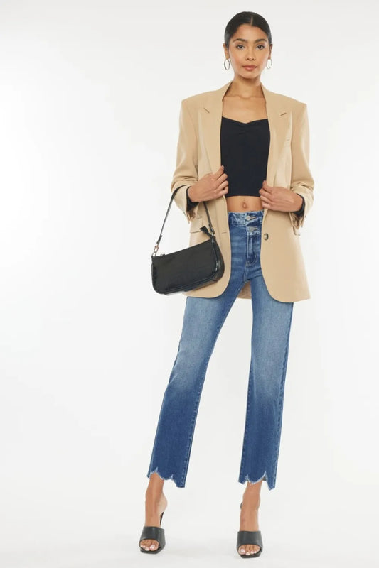 Kancan High Rise Wide Waistband Slim Straight Jeans Medium - Fashorio
