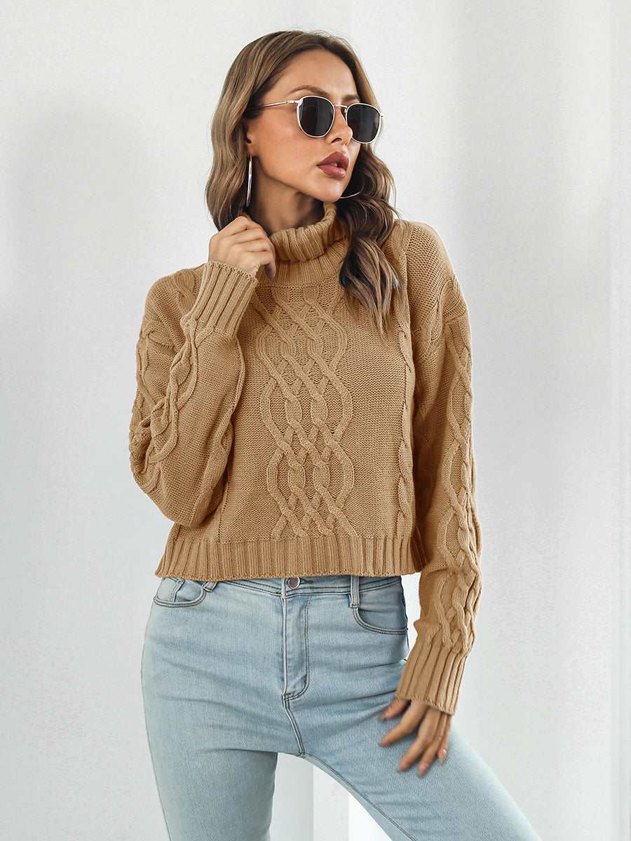 Turtleneck Dropped Shoulder Sweater - Fashorio