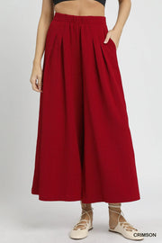Umgee Elastic Waist Wide Leg Pants CRIMSON - Fashorio