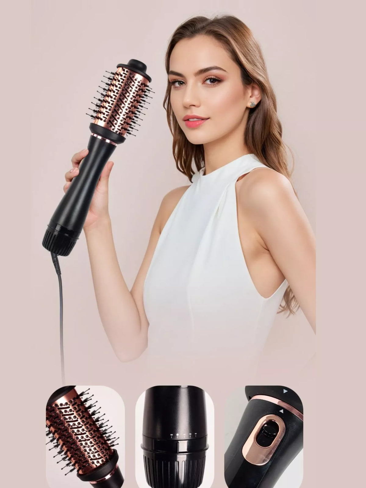 Hot air brush rounded bristles close up