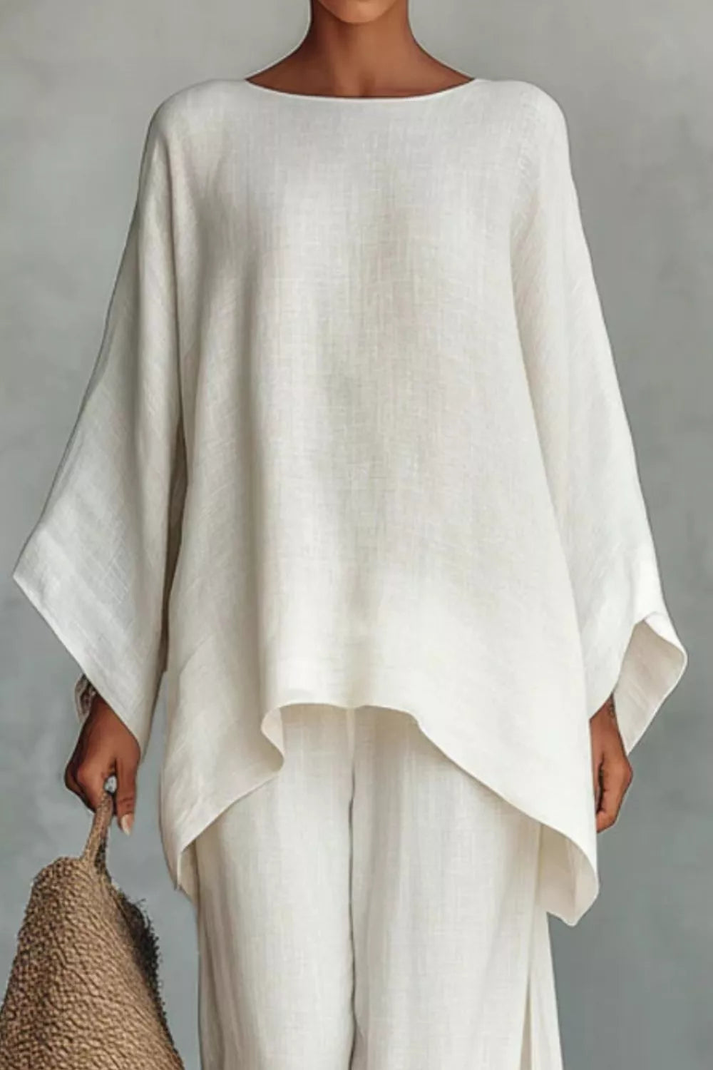 Solid two piece set with wide leg pants side view