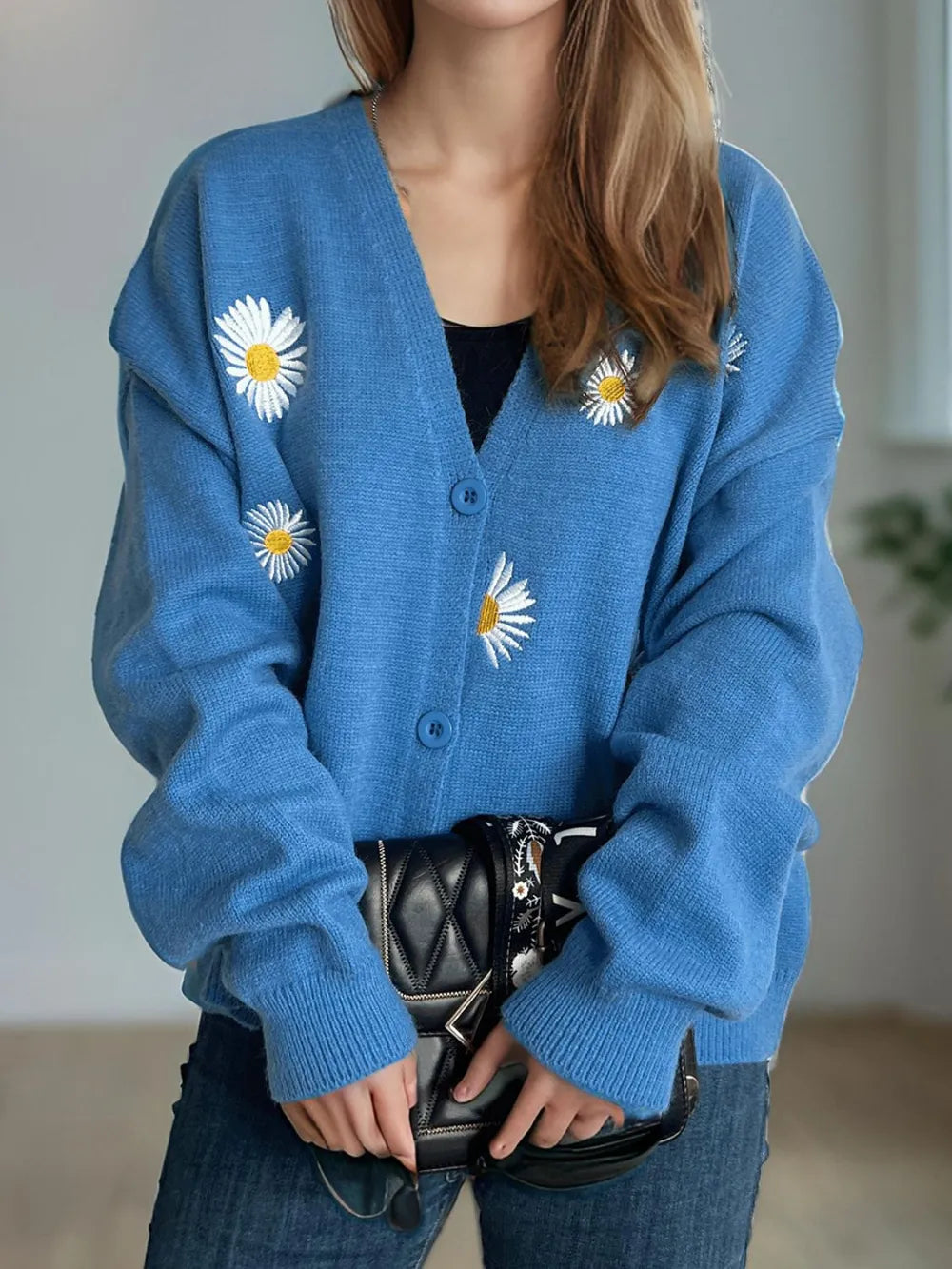 Daisy Button Up V-Neck Cardigan - Fashorio