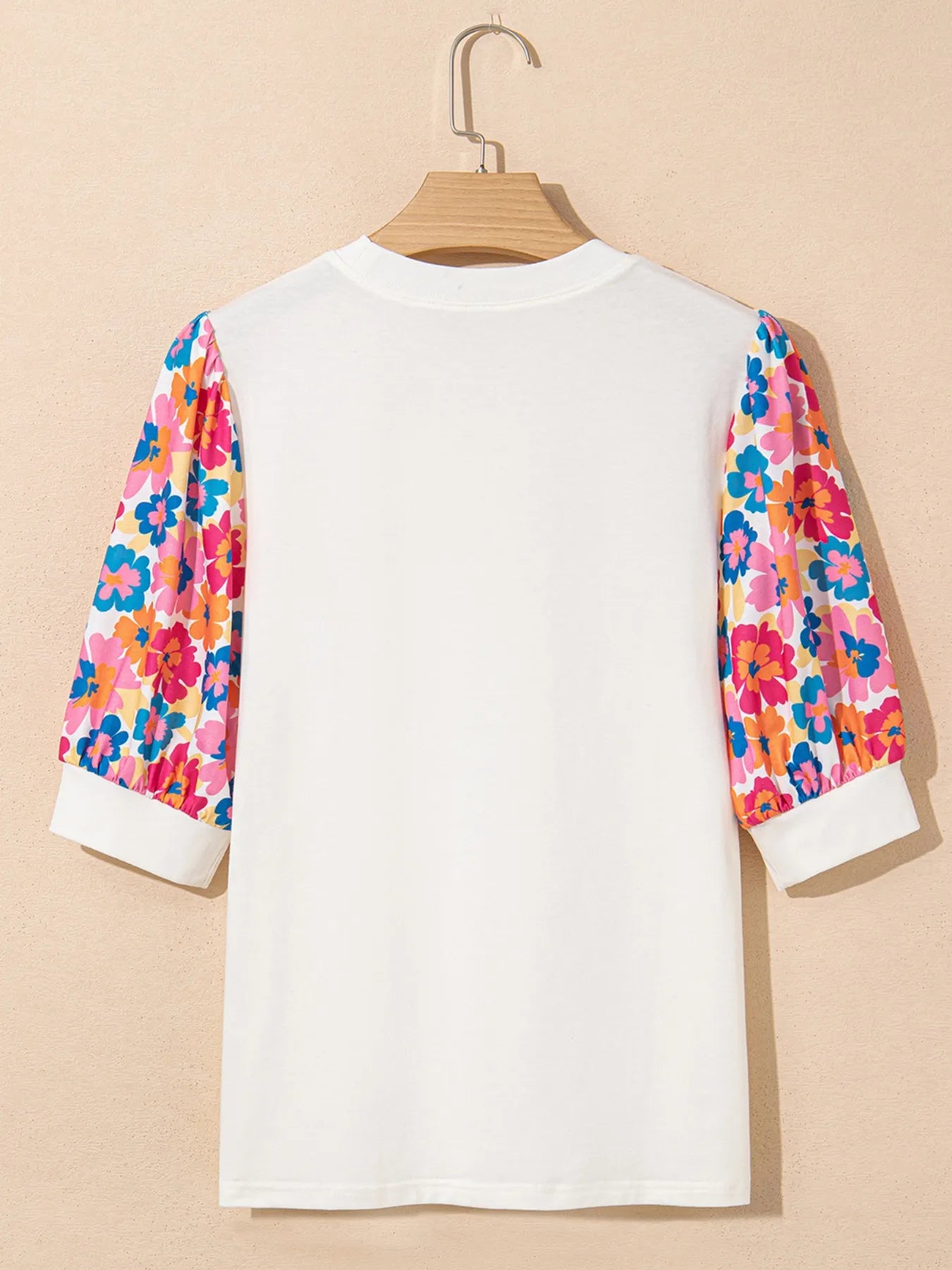 Floral Puff Sleeve Round Neck T-Shirt - Fashorio
