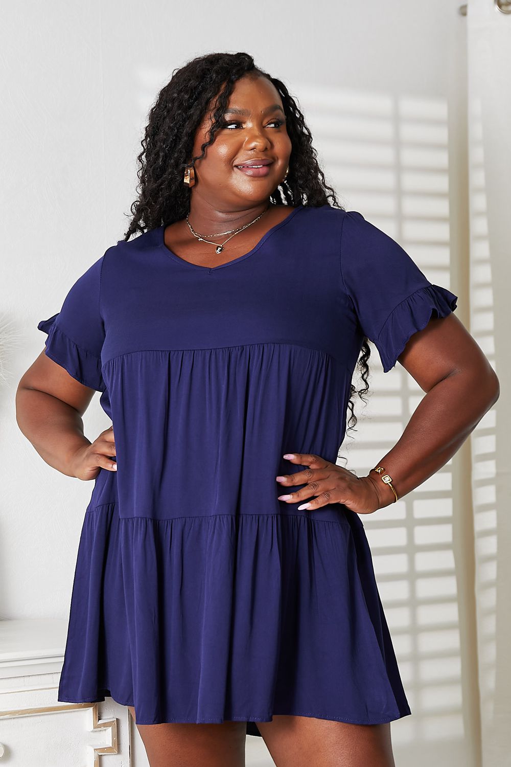 Mandy V Neck Flounce Sleeve Tiered Dress