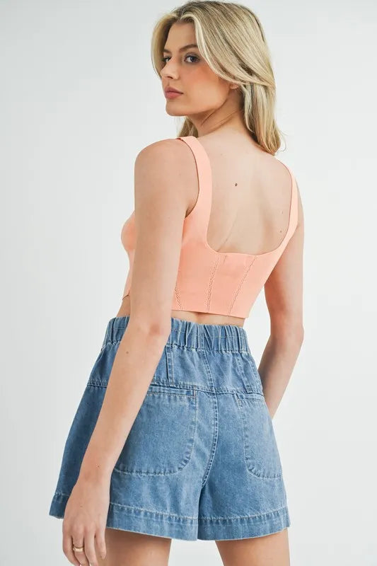 Corset Design Detail Crop Knit Top side view