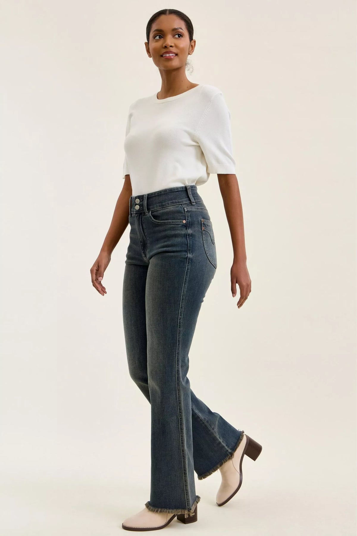 Judy Blue High Waist Double Button Frayed Hem Jeans, view 8