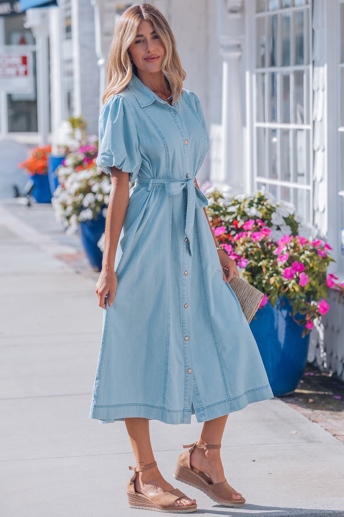 Button down denim dress back view
