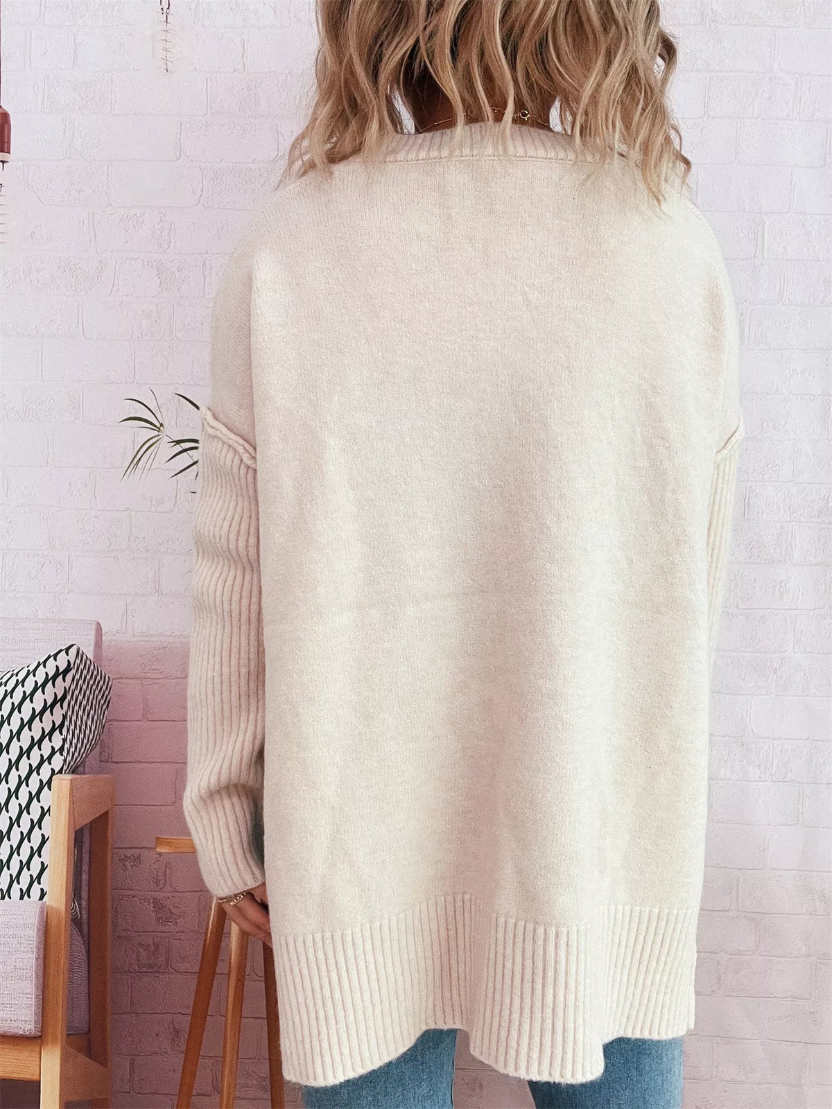 v neck dropped shoulder sweater ivory view