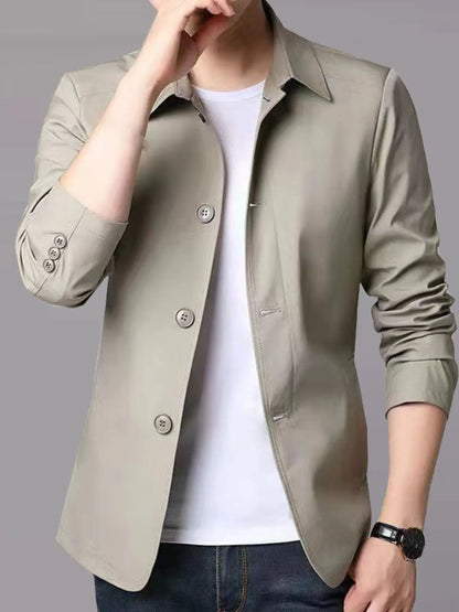 Men's Plus Size Button Up Long Sleeve Jacket Light Gray - Fashorio