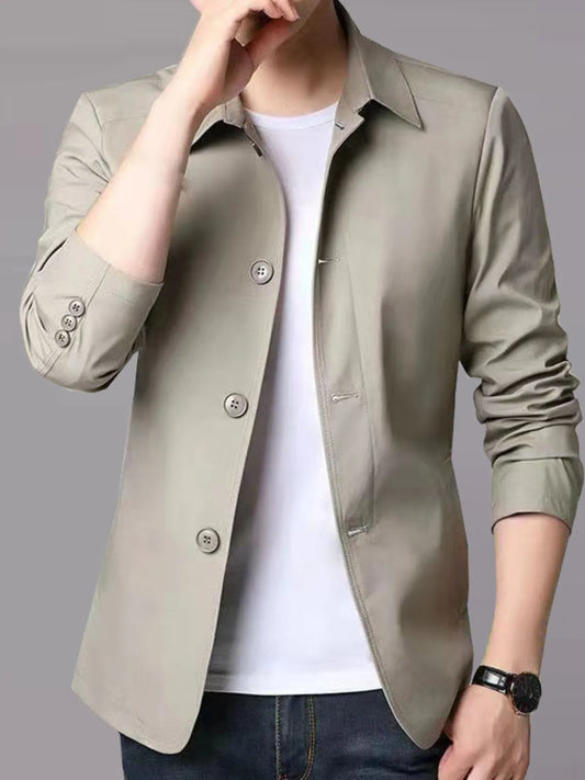 Men's Plus Size Button Up Long Sleeve Jacket Light Gray - Fashorio
